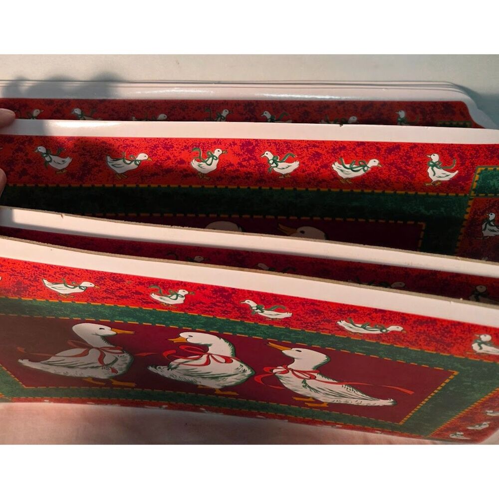 Vintage Christmas Goose Vinyl Placemats Set of 8 Holiday Table Decor